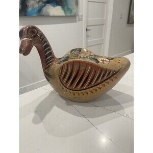 Lg Tonala Goose Duck Bird Mexican Folk Art Pottery Scene Hand Painted Approx 14”